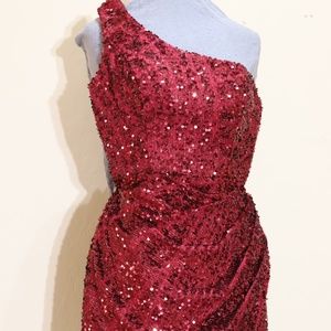 ALYCE one shoulder sequin short dress burgundy size 6